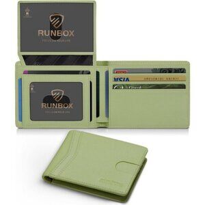 ⚡Runbox Men Light Grass Green Leather Slim 2 ID Window Gift Box Wallet
